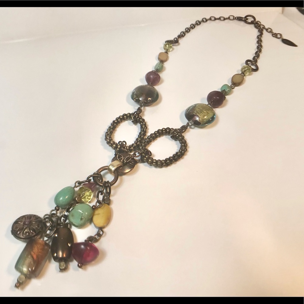 Coldwater Creek bronzetone necklace varied color beads glass shell